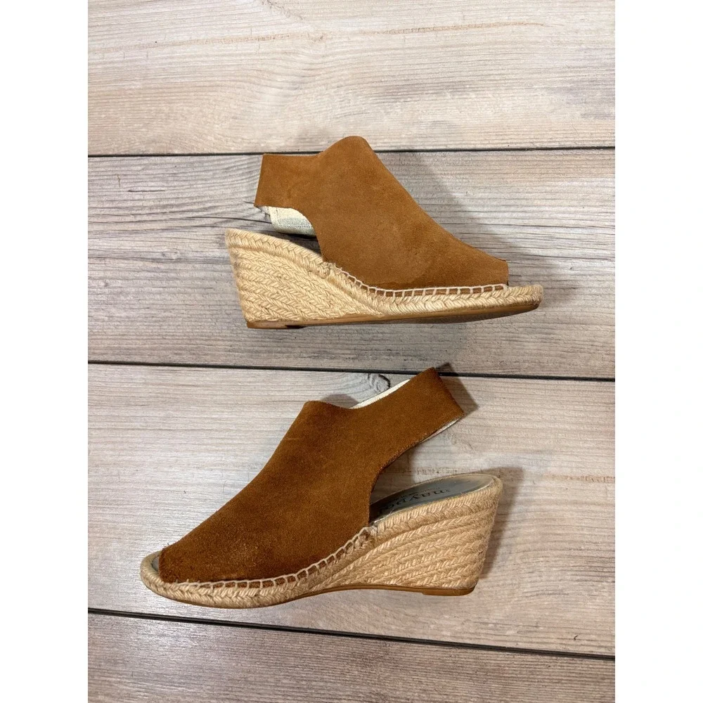 Maypol Suede Leather Espadrille Wedges Women's‎ 40 Peep Toe Chic Vacation Casual